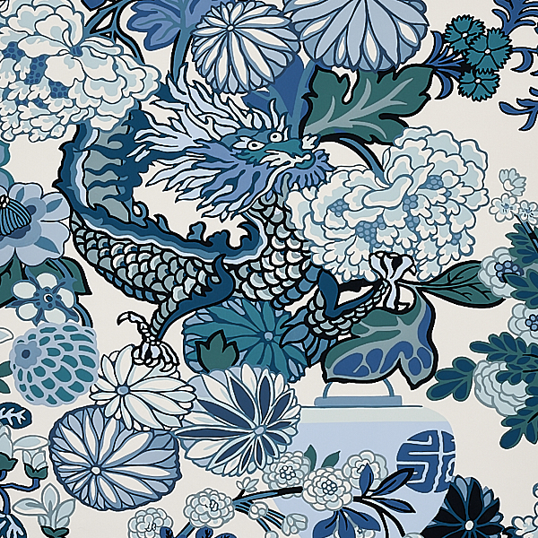 Chiang Mai Dragon - China Blue Wallpapers | Schumacher